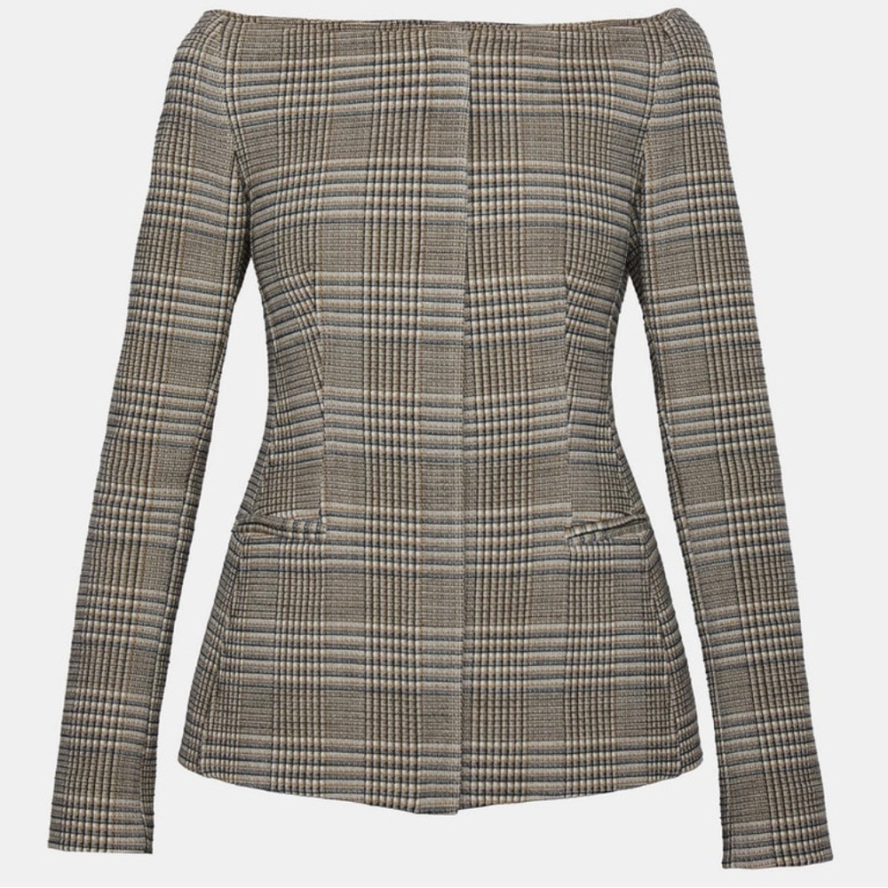 Theory Hadfield Plaid Off-The-Shoulder Jacket
